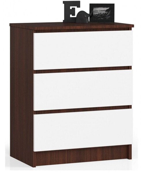 Komoda do sypialni, 3 szuflady, STILO, 60x40x77 cm, wenge, biel, mat | TYLETEGOTU