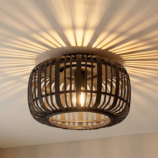 Lampa sufitowa Canyana Lindby, możliwość ściemniania, ciemne drewno, salon / jadalnia, drewno, dworkowy / rustykalny