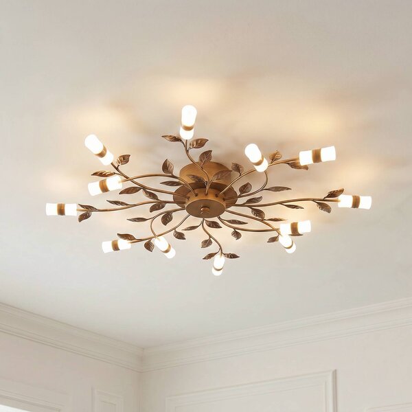 Lampa sufitowa LED Bentas Lindby, brązowy / mosiężny, salon / jadalnia, metal, florentyński