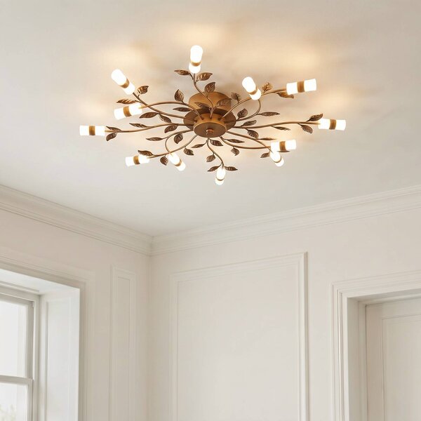 Lampa sufitowa LED Bentas Lindby, brązowy / mosiężny, salon / jadalnia, metal, florentyński