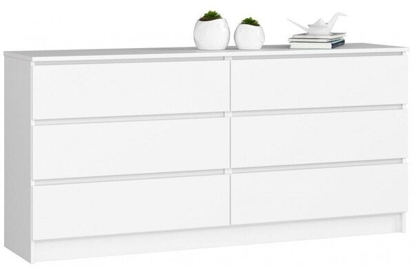 Komoda do sypialni, STILO, 6 szuflad, 160x40x77 cm, biel, mat | TYLETEGOTU