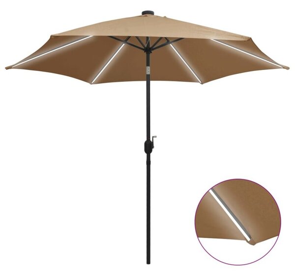 Parasol ogrodowy z LED i aluminiowym słupkiem, 300 cm, taupe
