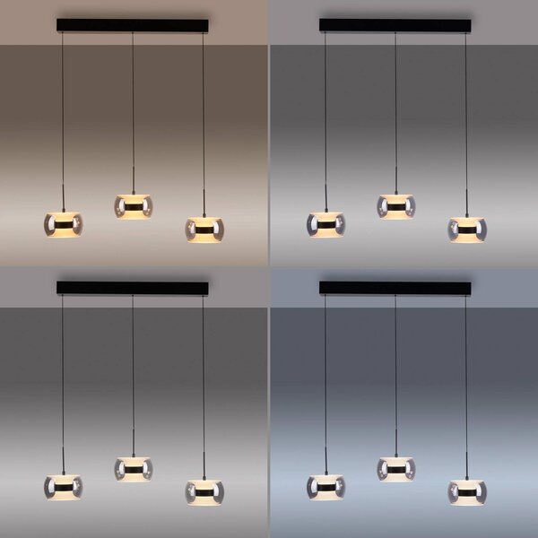 Paul Neuhaus Lampa wisząca Fumea, możliwość ściemniania, czarny, salon / jadalnia, szkło