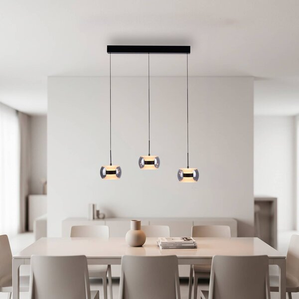 Paul Neuhaus Lampa wisząca Fumea, możliwość ściemniania, czarny, salon / jadalnia, szkło