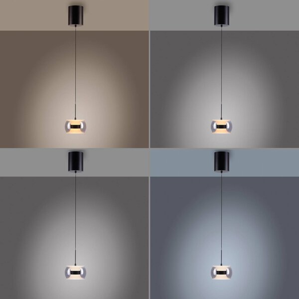 Paul Neuhaus Lampa wisząca Fumea, możliwość ściemniania, czarny, salon / jadalnia, szkło