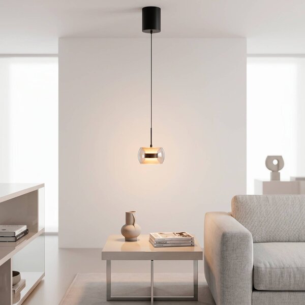 Paul Neuhaus Lampa wisząca Fumea, możliwość ściemniania, czarny, salon / jadalnia, szkło