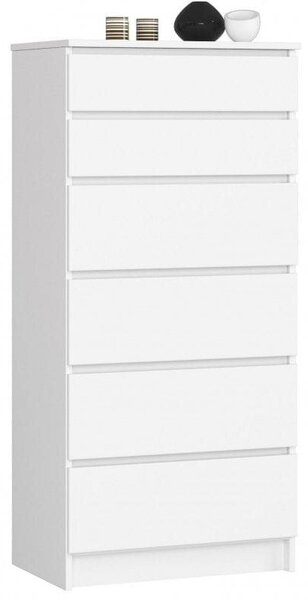 Komoda do sypialni, pokoju, 6 szuflad, STILO, 60x40x130 cm, biel, mat | TYLETEGOTU
