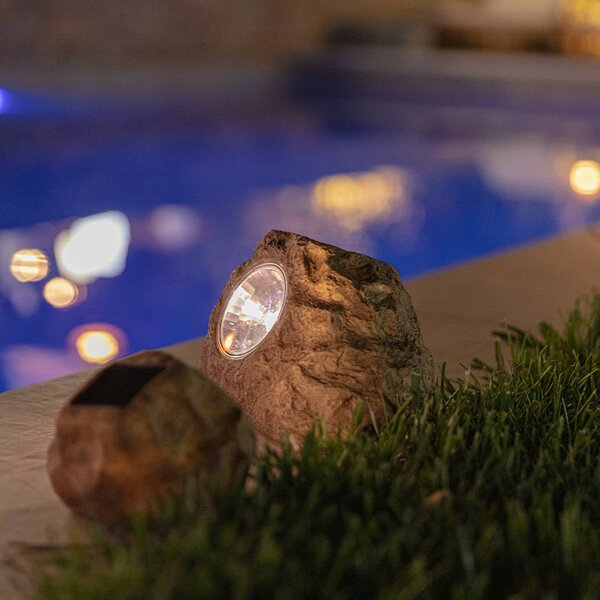Lumisky Lampa dekoracyjna LED z zasilaniem słonecznym Rocky Brown, brązowa, zestaw 3 Brown, brązowy / rdzawy, tworzywo sztuczne