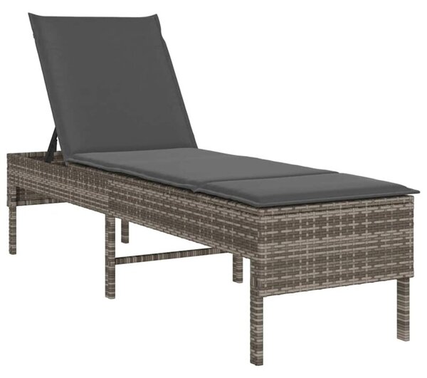 Leżak z poduszką szary 55x200x44cm polirattan