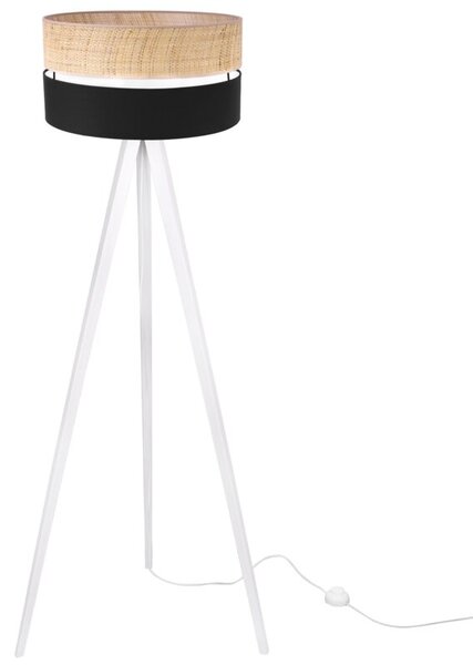 Lampa podłogowa trójnóg biały Light Home LH Rattan Duo 1xE27 45cm abażur walec czarny/beżowy