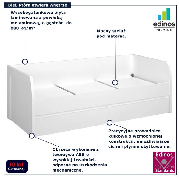 Białe łóżko skandynawskie z szufladami S0-R47