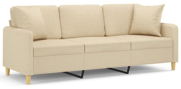 Sofa 3-osobowa z poduszkami, kremowa, 180 cm, tkanina