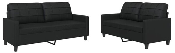 Sofa 2-osobowa z poduszkami, czarna, sztuczna skÃ³ra