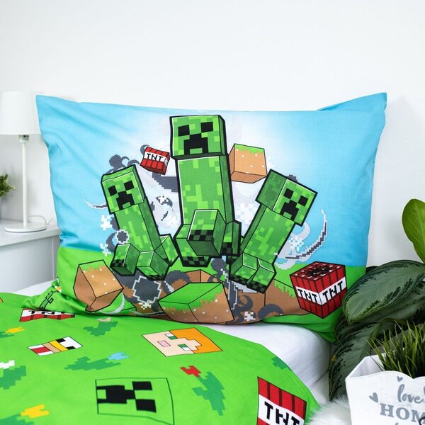 Zielono-niebieska bawełniana pościel dziecięca jednoosobowa 140x200 cm Minecraft "Outdoor Mobs" – Jerry Fabrics