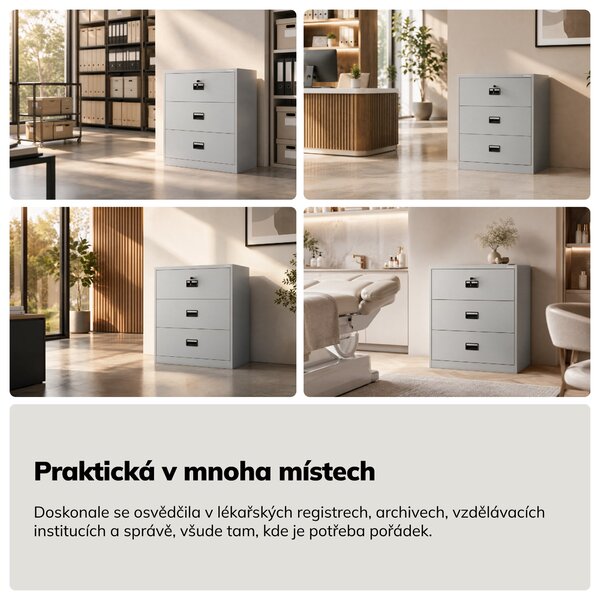Szafa kartotekowa metalowa z 3 szufladami szara, 900x1020x600 mm: SARA XL V3