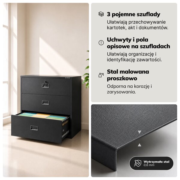 Szafa kartotekowa metalowa z 3 szufladami antracytowa, 900x1020x600 mm: SARA XL V3