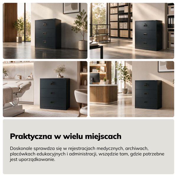 Szafa kartotekowa metalowa z 3 szufladami antracytowa, 900x1020x600 mm: SARA XL V3
