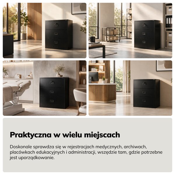 Szafa kartotekowa metalowa z 3 szufladami czarna, 900x1020x600 mm: SARA XL V3