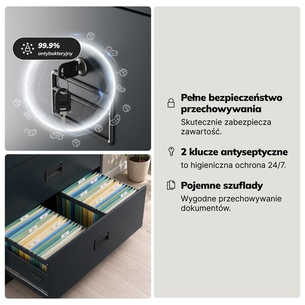 Szafa kartotekowa metalowa z 3 szufladami antracytowa, 900x1020x600 mm: SARA XL V3