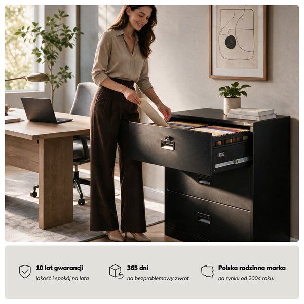 Szafa kartotekowa metalowa z 3 szufladami czarna, 900x1020x600 mm: SARA XL V3