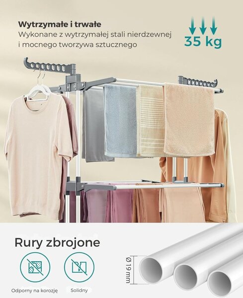 Suszarka na pranie ELTON z 4 poziomami na kółkach, 63,5x128x173cm, szary/biały SongmicsHome