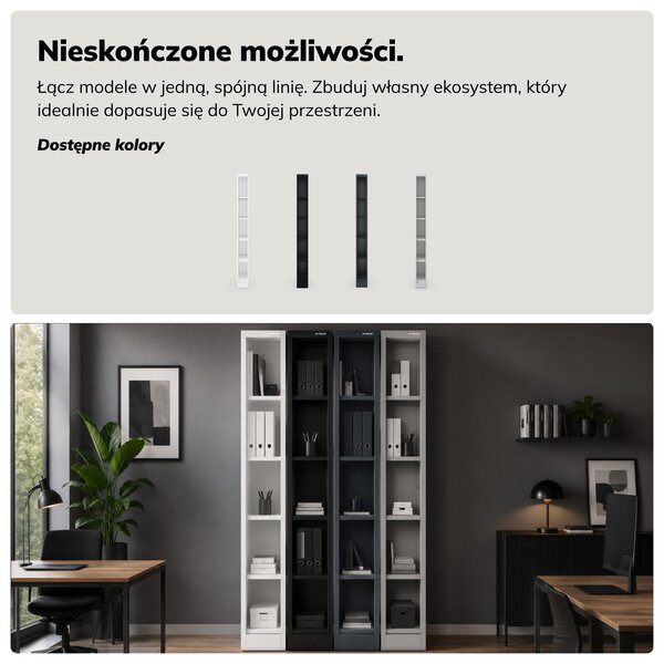 Regał metalowy wąski, archiwizacyjny na dokumenty szary, 250x1850x400 mm: TIM