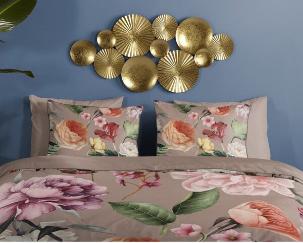 Szaro-brązowa pościel dwuosobowa z satyny bawełnianej 240x220 cm Fiori – Descanso