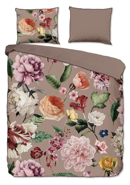 Szaro-brązowa pościel dwuosobowa z satyny bawełnianej 240x220 cm Fiori – Descanso