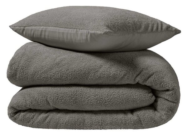 Antracytowa pościel dwuosobowa z mikropluszu 240x220 cm Helena – douceur d'intérieur