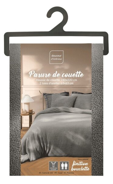 Antracytowa pościel dwuosobowa z mikropluszu 240x220 cm Helena – douceur d'intérieur