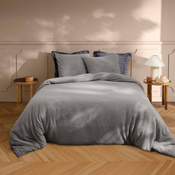 Antracytowa pościel dwuosobowa z mikropluszu 240x220 cm Helena – douceur d'intérieur