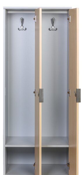 Drewniana szafa ubraniowa S4 z podstawą, 2-drzwiowa, 1871 x 600 x 500 mm, demontaż, zamek mechaniczny z kodem, szary/pomarańczowy