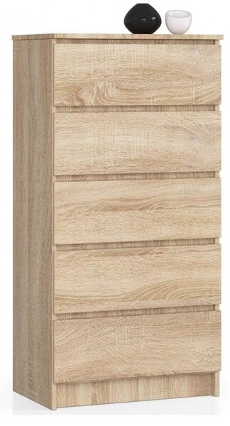 Komoda do sypialni, 5 szuflad, STILO, 60x40x121 cm, dąb sonoma, mat | TYLETEGOTU
