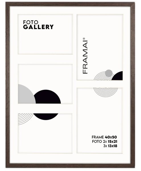 Ramka na zdjęcia 2x 15x21 cm 3x 13x18 cm brązowa galeria na 5 zdjęć multirama 40x50 cm FRAMAI®