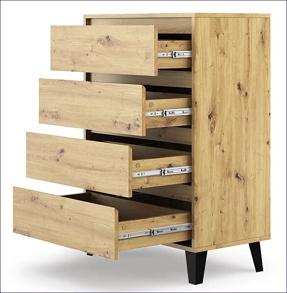 Komoda z 4 szufladami w stylu scandi dąb artisan P0-C69