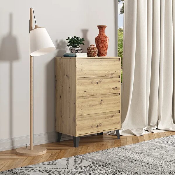 Komoda z 4 szufladami w stylu scandi dąb artisan P0-C69