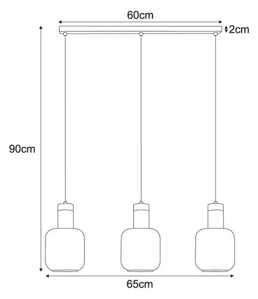 Potrójna szklana lampa wisząca na listwie 14X A557 P6-F18