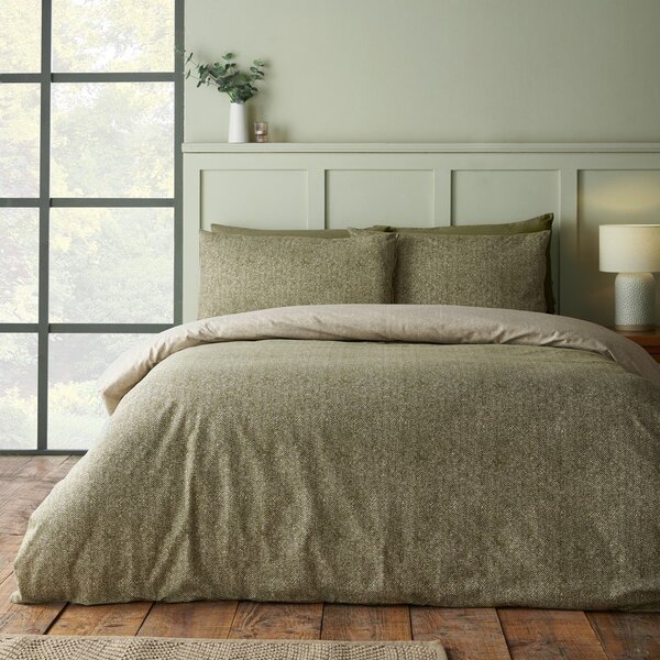 Zielona flanelowa pościel jednoosobowa 135x200 cm Brushed Herringbone – Catherine Lansfield