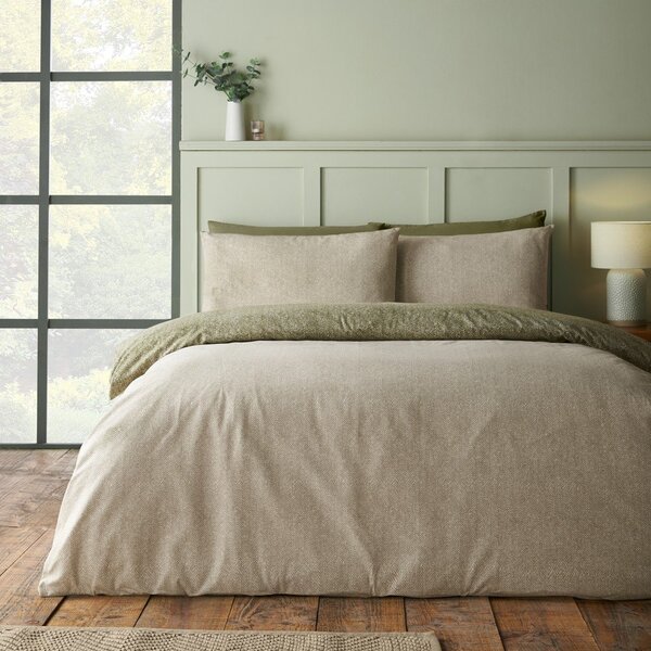Zielona flanelowa pościel jednoosobowa 135x200 cm Brushed Herringbone – Catherine Lansfield