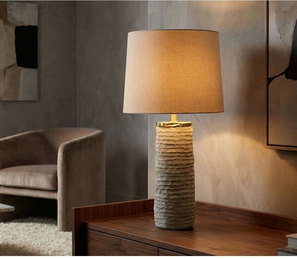 Jasnoszara/kremowa lampa stołowa ceramiczna z tekstylnym kloszem (wysokość 73 cm) Lima – Mauro Ferretti