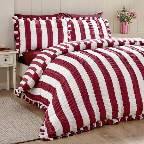 Ciemnofioletowa pościel dwuosobowa 200x200 cm Seersucker Frill Stripe – Catherine Lansfield