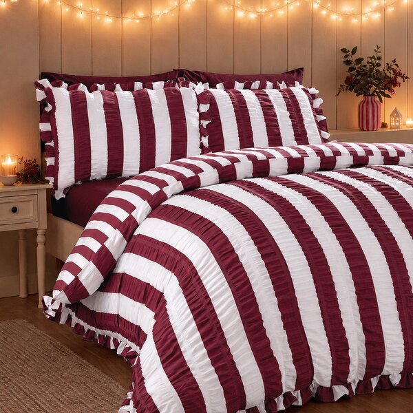 Ciemnofioletowa pościel dwuosobowa 200x200 cm Seersucker Frill Stripe – Catherine Lansfield