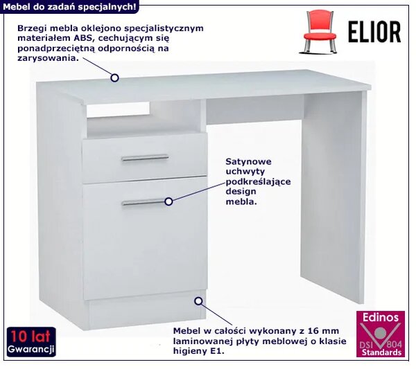 Białe biurko do pokoju dziecięcego 100 cm H4-D63