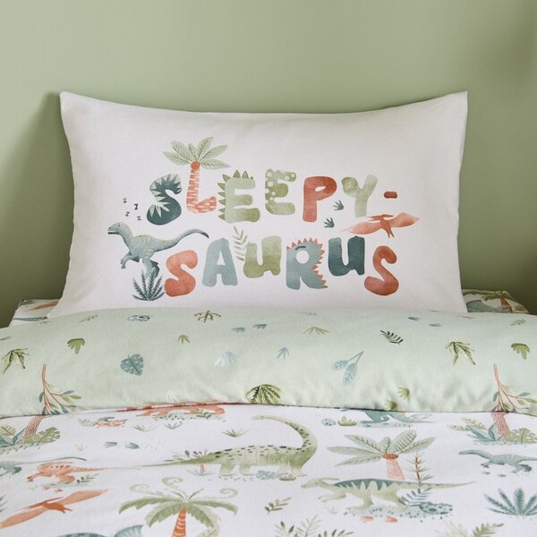 Kremowa flanelowa pościel dziecięca jednoosobowa 135x200 cm Brushed Sleepy Saurus Dino – Catherine Lansfield