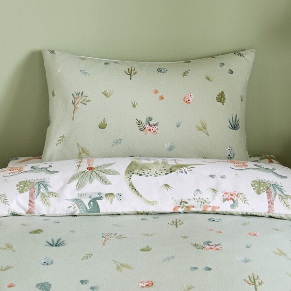Kremowa flanelowa pościel dziecięca jednoosobowa 135x200 cm Brushed Sleepy Saurus Dino – Catherine Lansfield