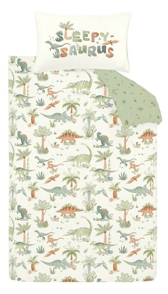 Kremowa flanelowa pościel dziecięca jednoosobowa 135x200 cm Brushed Sleepy Saurus Dino – Catherine Lansfield