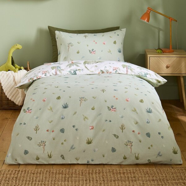 Kremowa flanelowa pościel dziecięca jednoosobowa 135x200 cm Brushed Sleepy Saurus Dino – Catherine Lansfield