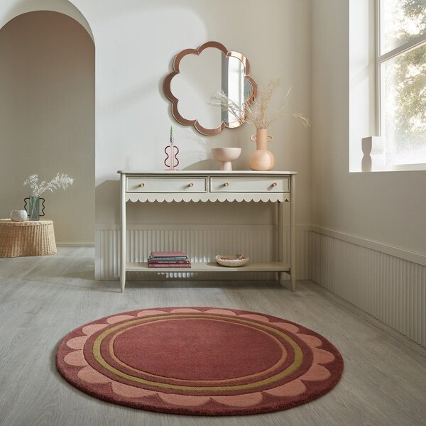 Bordowy wełniany okrągły dywan tkany ręcznie ø 120 cm Lois – Flair Rugs
