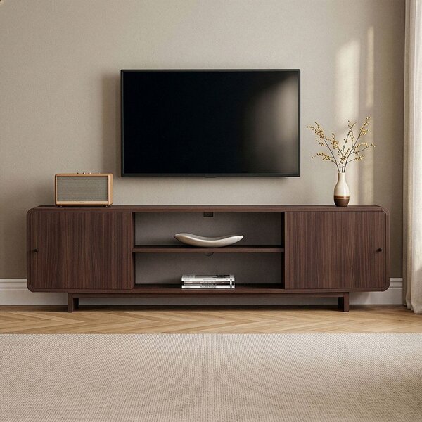 Szafka pod TV w dekorze orzecha w ciemnym naturalnym kolorze 180x52x34 cm Mirel – Nordure