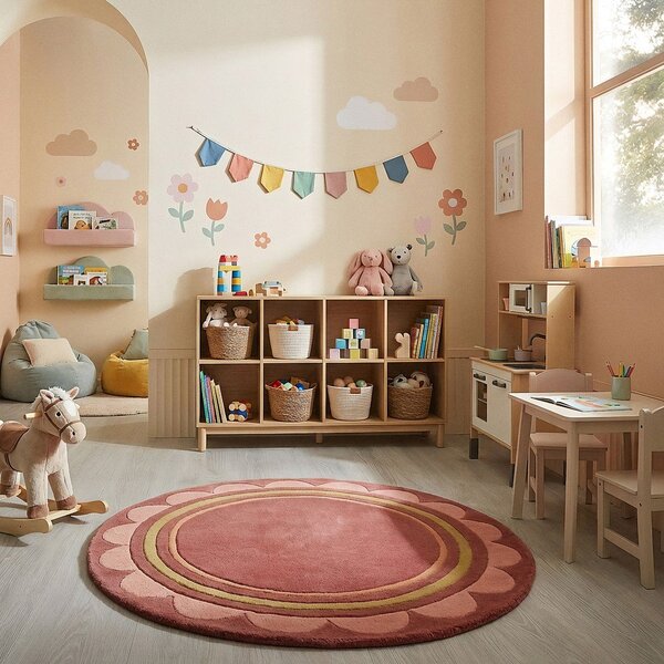 Bordowy wełniany okrągły dywan tkany ręcznie ø 120 cm Lois – Flair Rugs